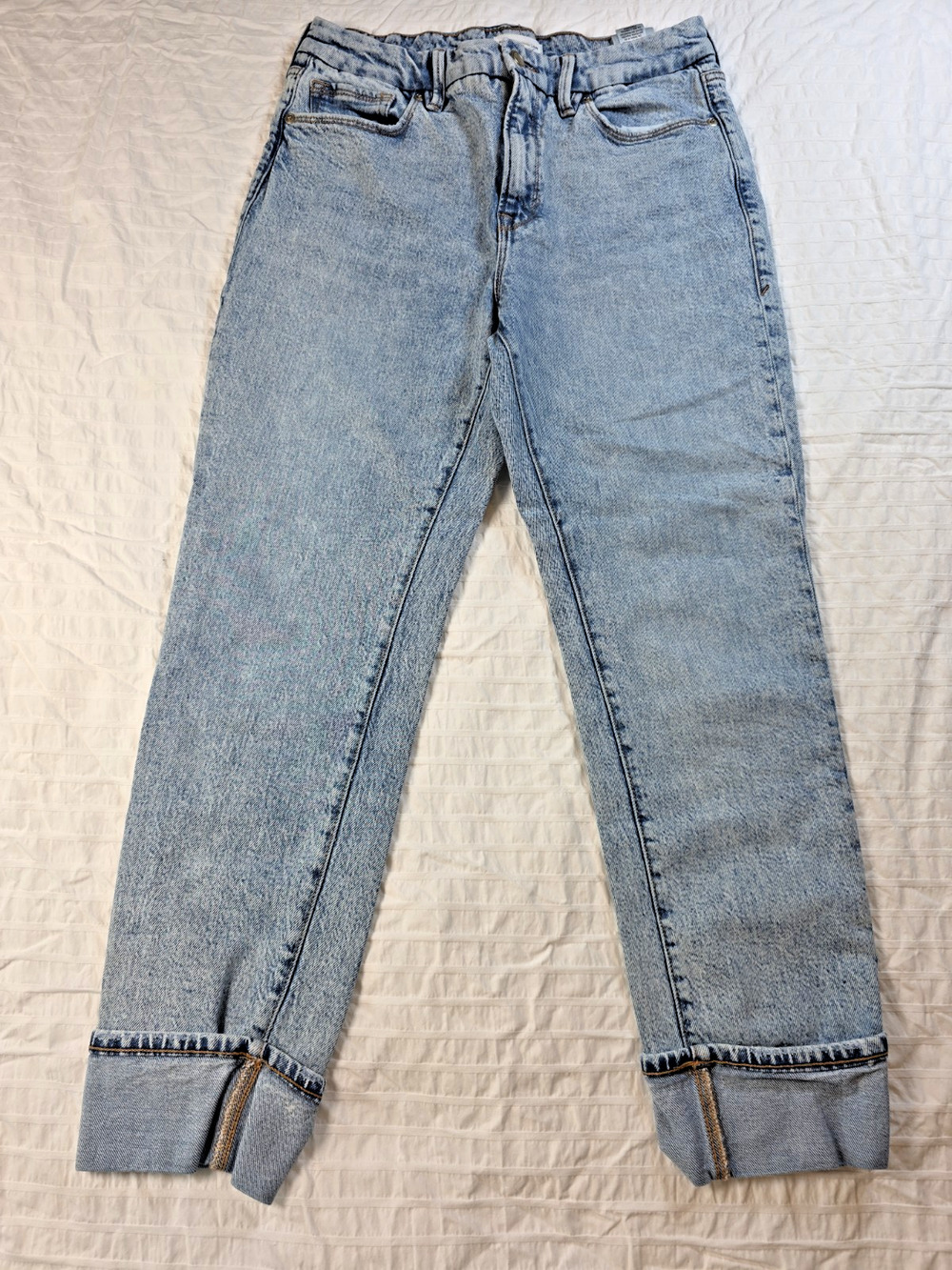 Good American Good Classic Cuffed Jeans 29 Light Wash Straight Leg Denim